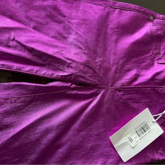 Frame Denim Metallic Pink Magenta Purple Straight Leg Leather Pants 24 XS - Picture 11 of 11